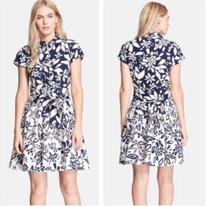 DIANE VON FURSTENBERG Scarlet Dress, Navy Floral Drop Waist Sundress, Size 2
